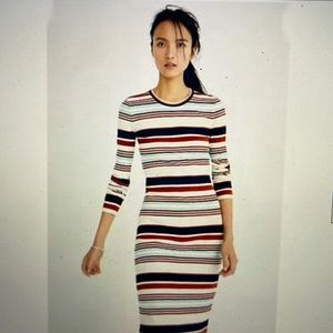 Madewell Ribbed Multistripe Long-Sleeve MIDI Dress - Size XS